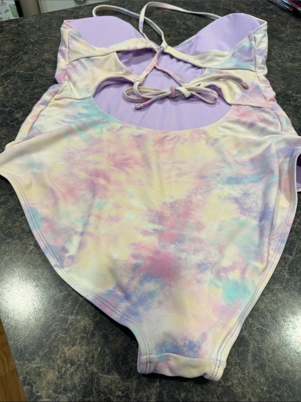 Pastel Tie-Dye One-Piece Swimsuit - Lavender Accents
